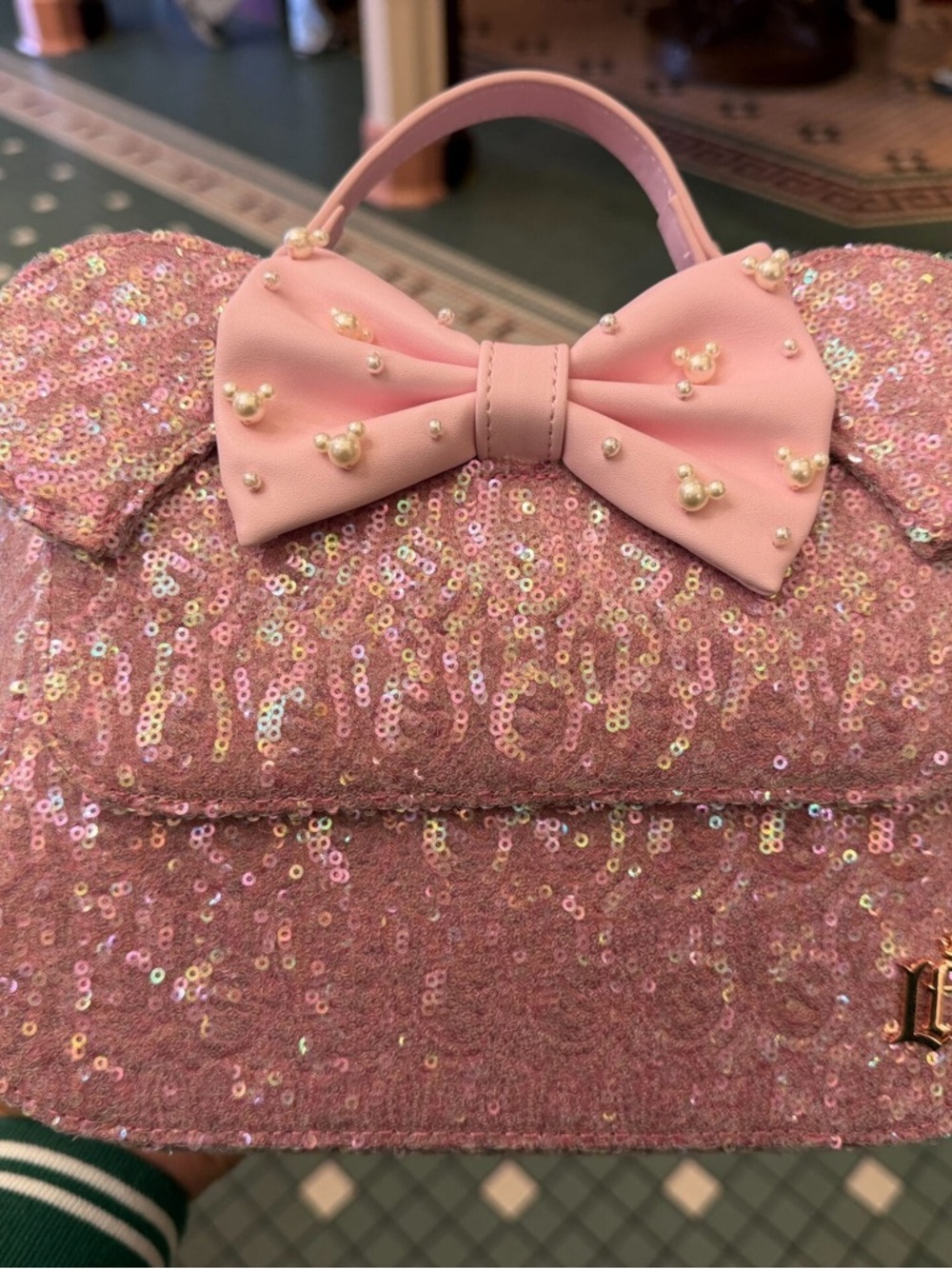 Disney Parks pearl pink Loungefly Pink Minnie Mouse Sequined Crossbody Bag